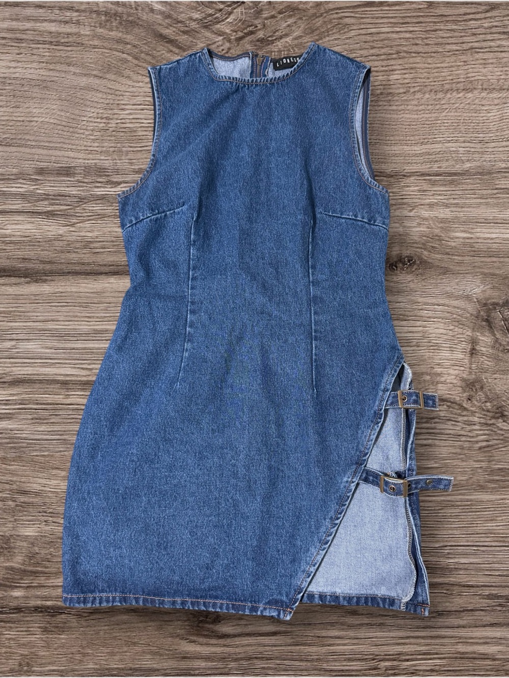 Casual Blue Denim Dress with Side Buckles